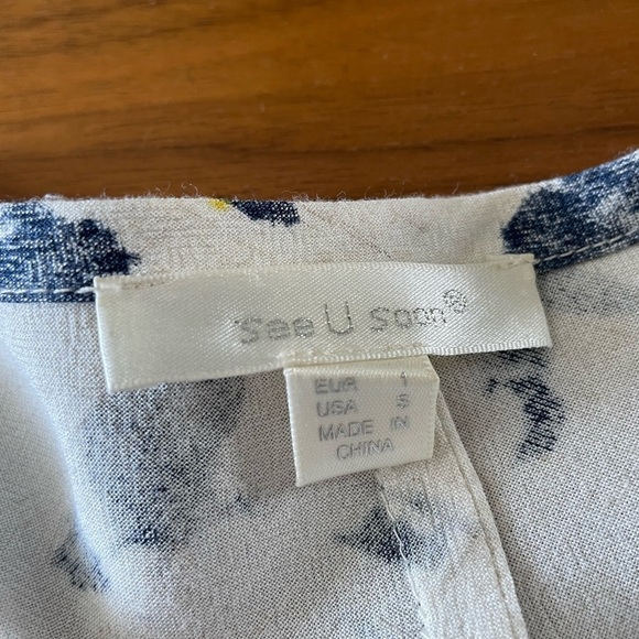 See U Soon Cream Blue Yellow Print Button Up Top - Picture 7 of 9